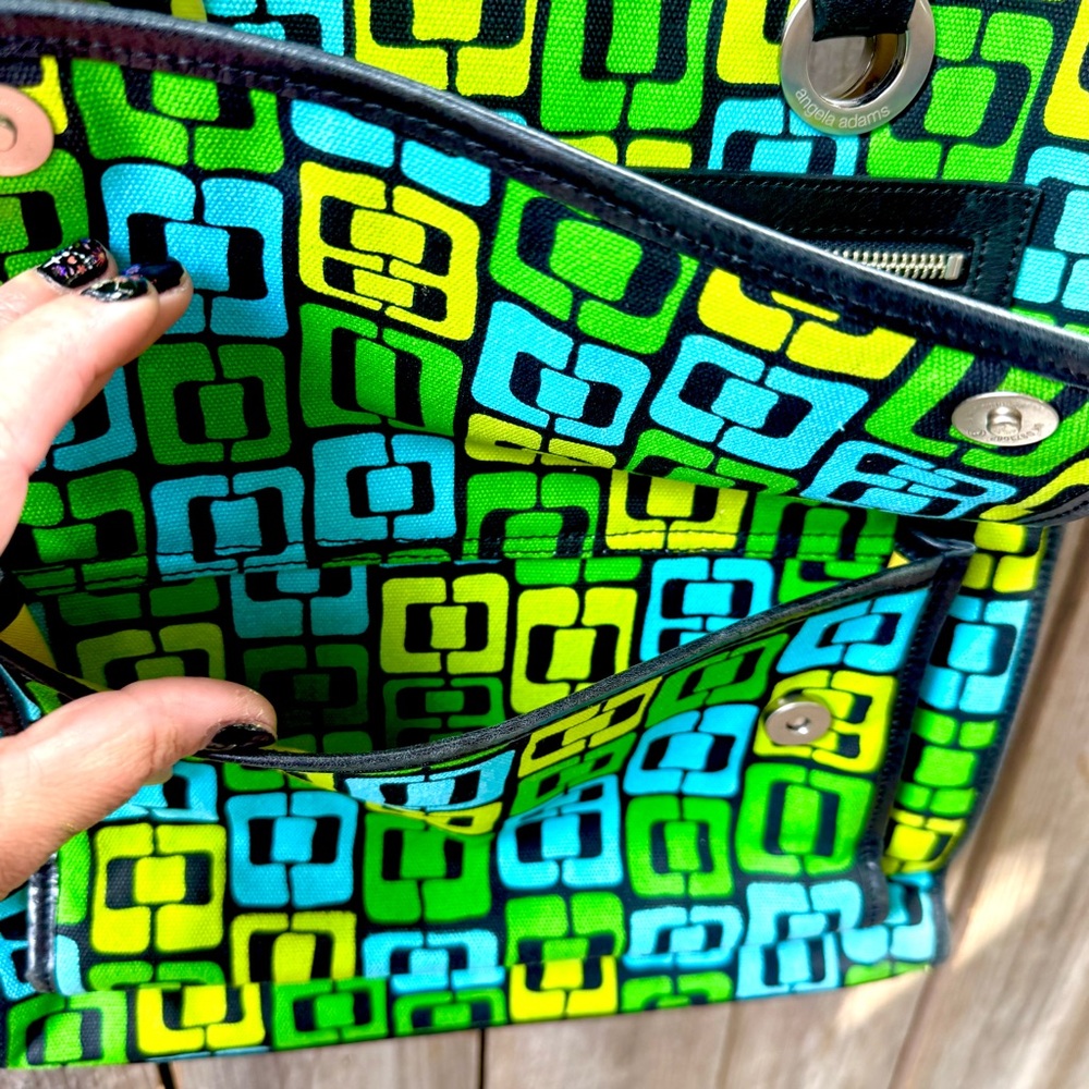 Angela Adams Geometric Patterned Tote Bag - Green and Blue - Picture 4 of 8